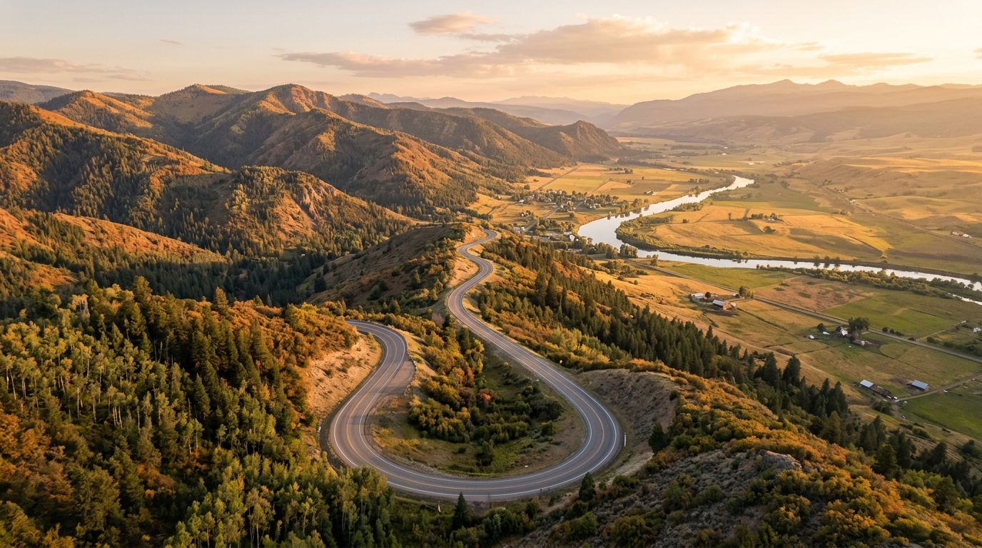 Vadiye doğru yavaşça inen dağ yolu