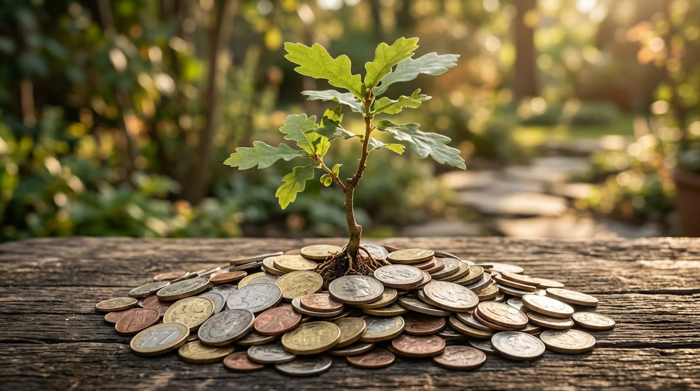 Bozuk para yığınından filizlenen genç bir fidan