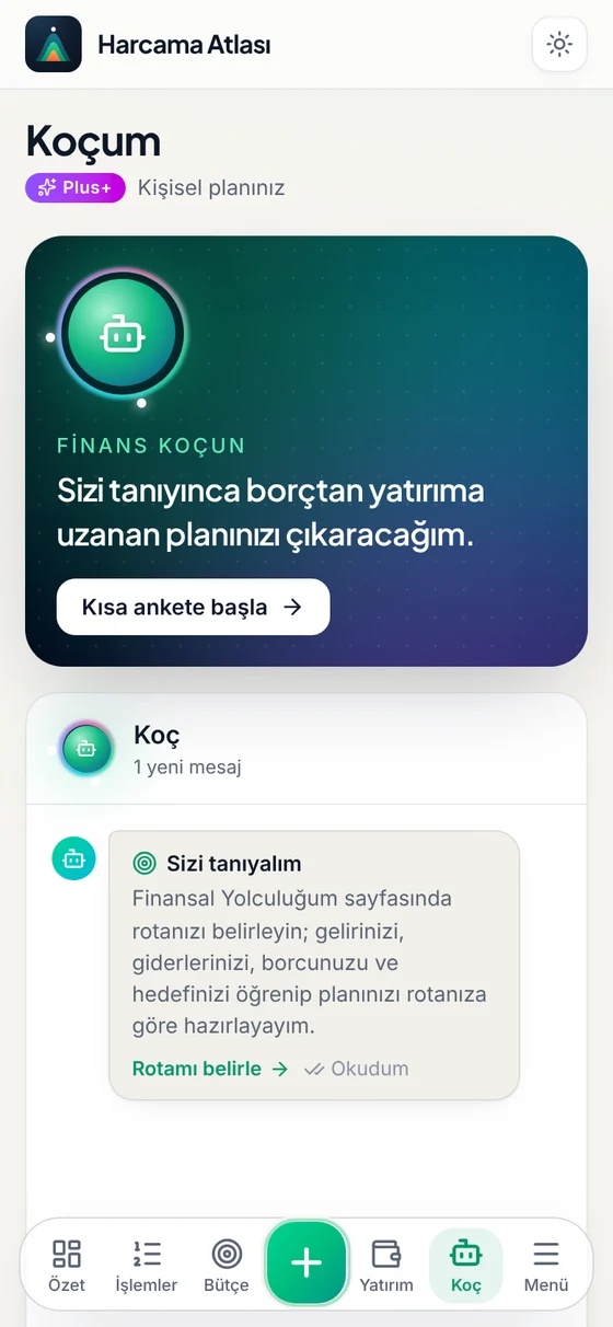 Uygulamadaki Koçum ekranı